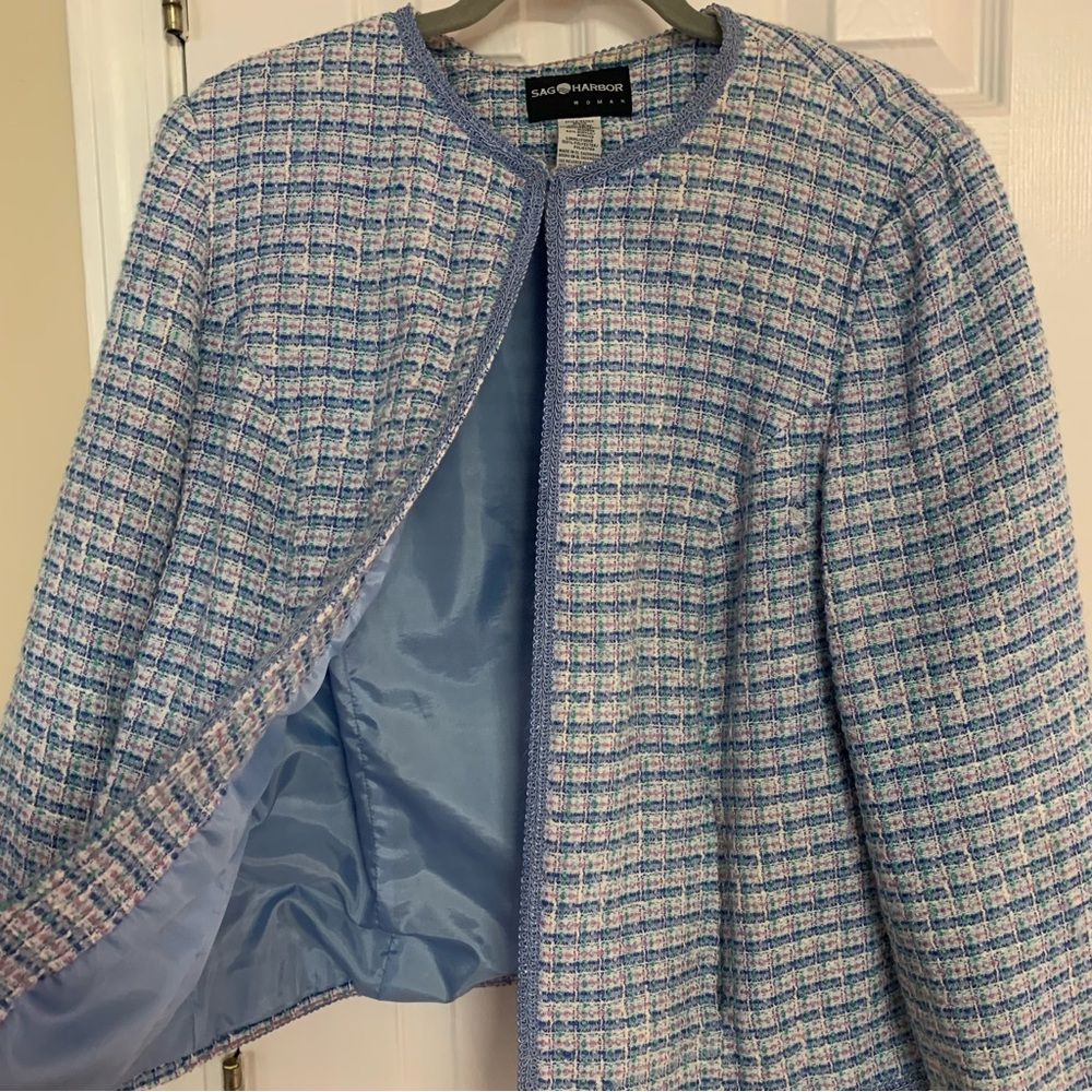 Tweed 18W Sag Harbor vintage light blue patterned blazer jacket soft inside